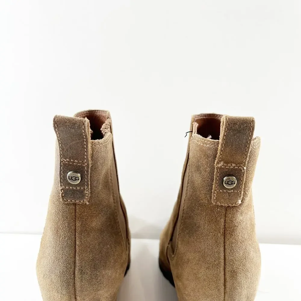 UGG Pax Pull On Suede Hidden Wedge Waterproof Boots Booties Brown 10 - Picture 4 of 7